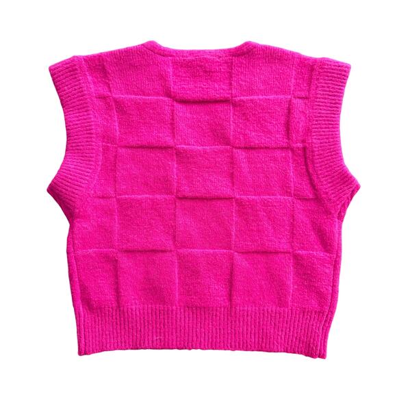 ASTR Checkered Sweater Vest Fuzzy Fuchsia Pink Womens size Small NWT - Picture 5 of 6